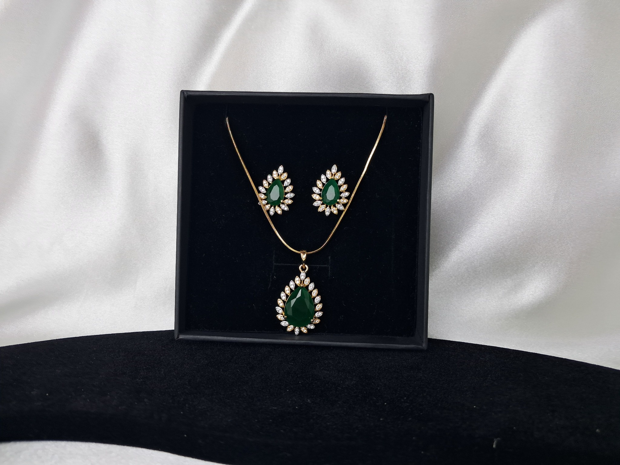 Cubic Zirconia Classic Pendant Set With 2 Tone Plating with matching earrings