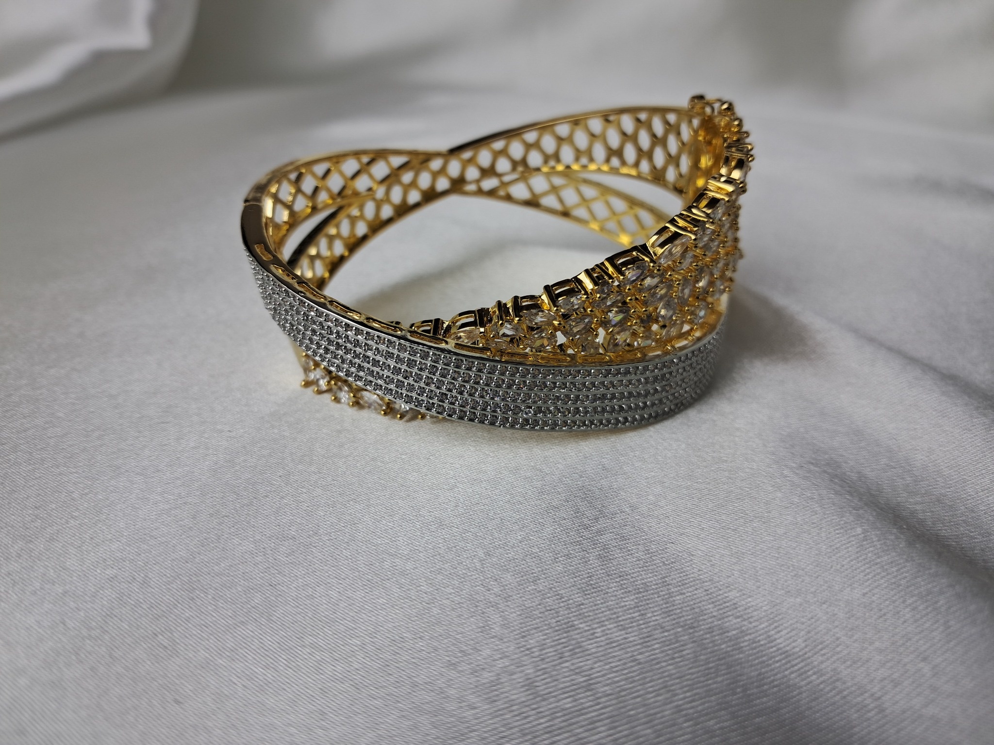 Cz American Diamond Openable Bracelet 2 Tone Rhodium Plating view 2