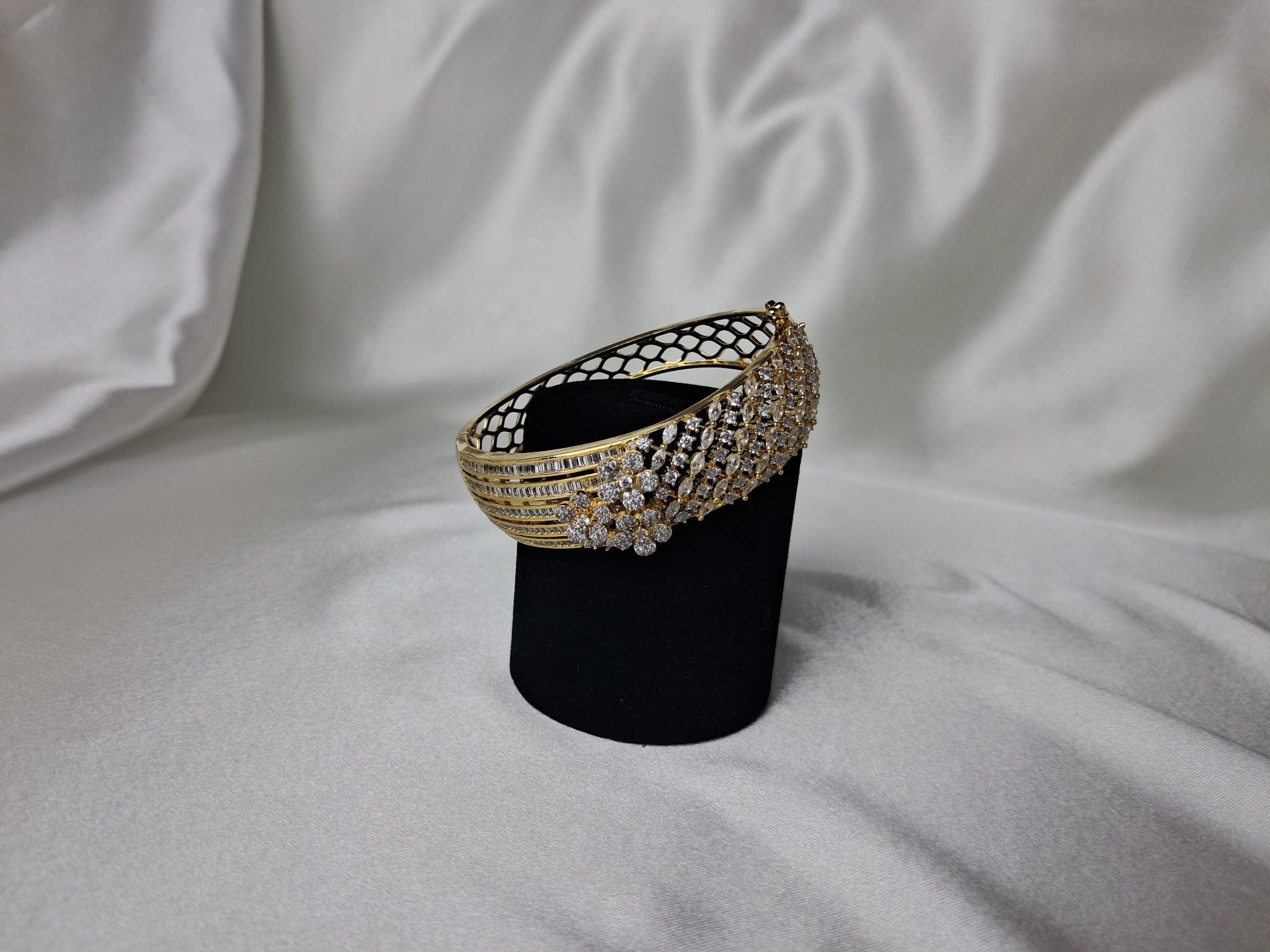 Cz American Diamond  opened style Bracelet 2 Tone gold Plating