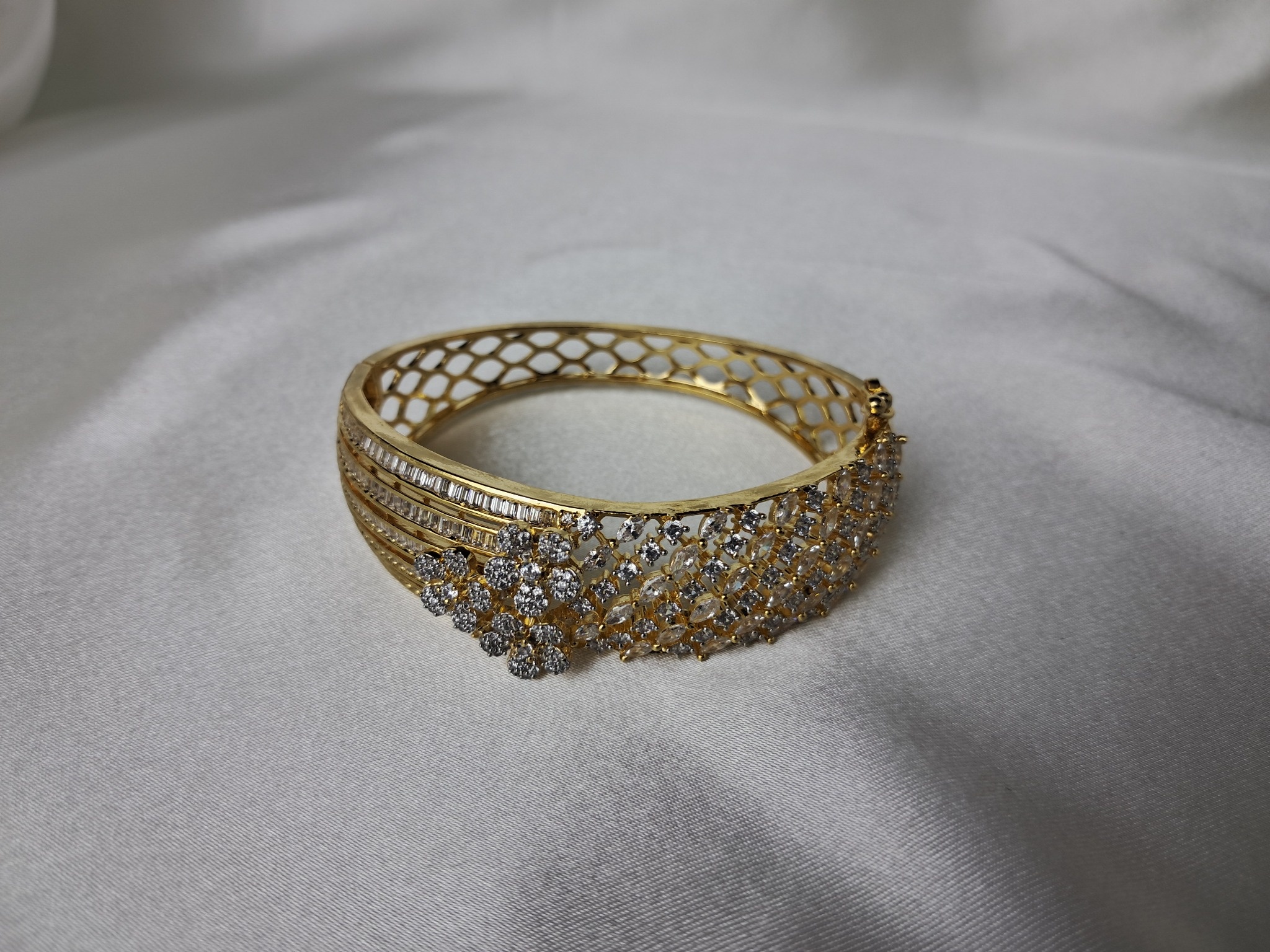 Cz American Diamond  opened style Bracelet 2 Tone gold Plating view 2