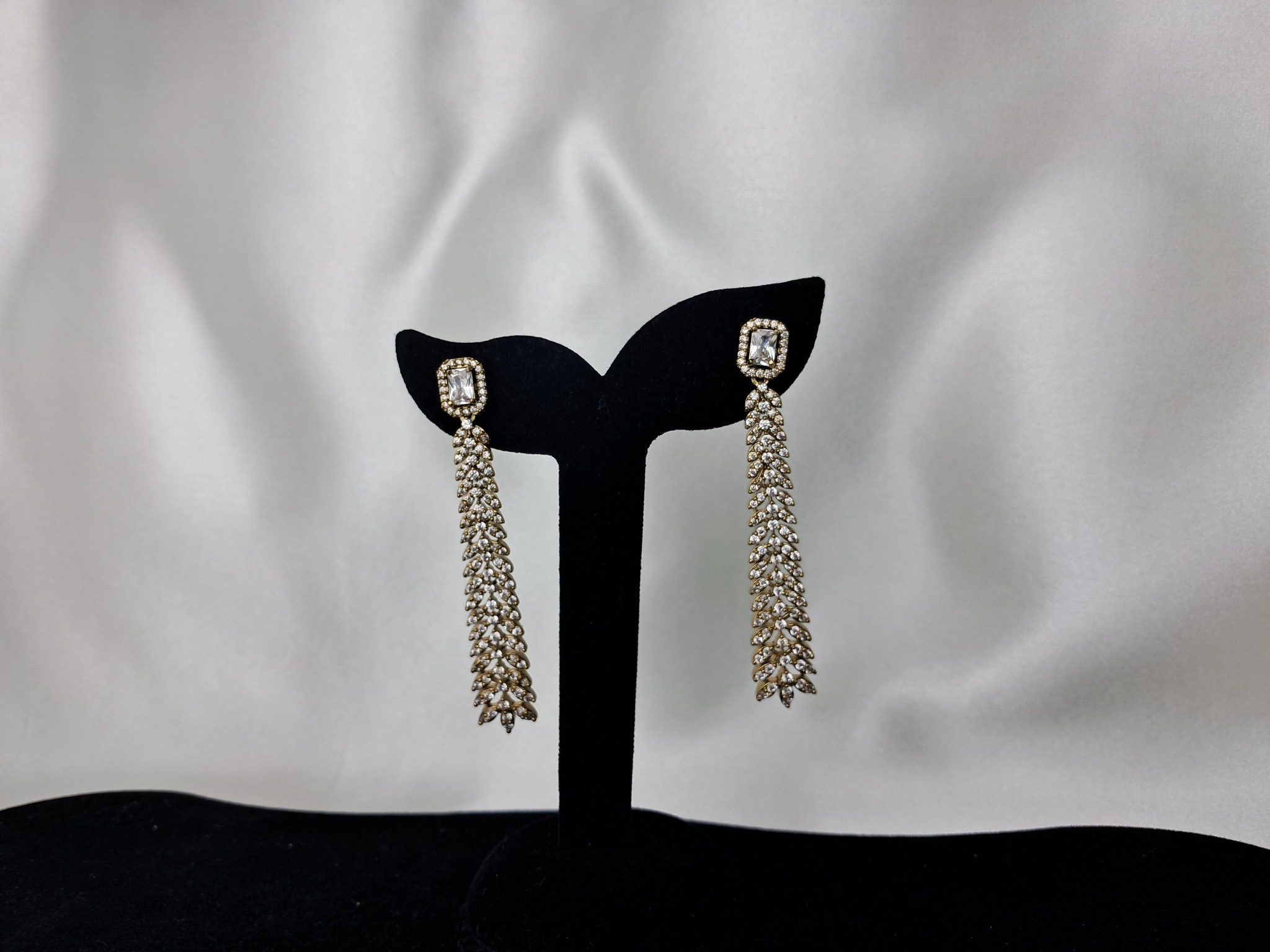 American Diamond Long Earring with Mehndi Plating view 2