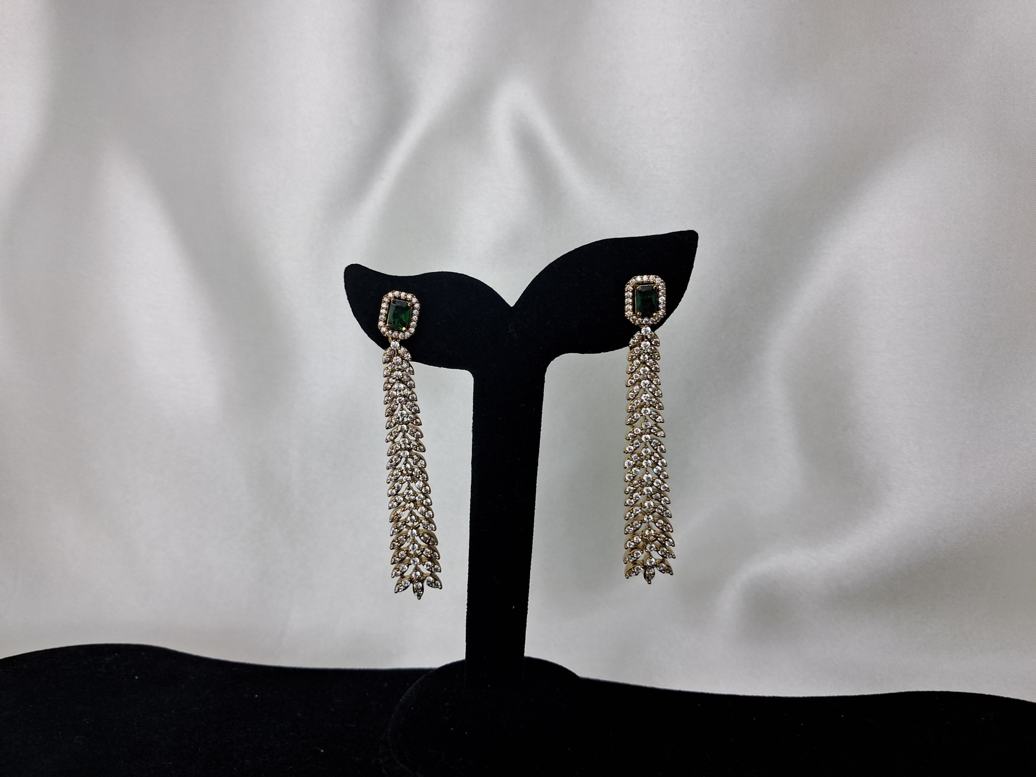 American Diamond Long Earring with Mehndi Plating