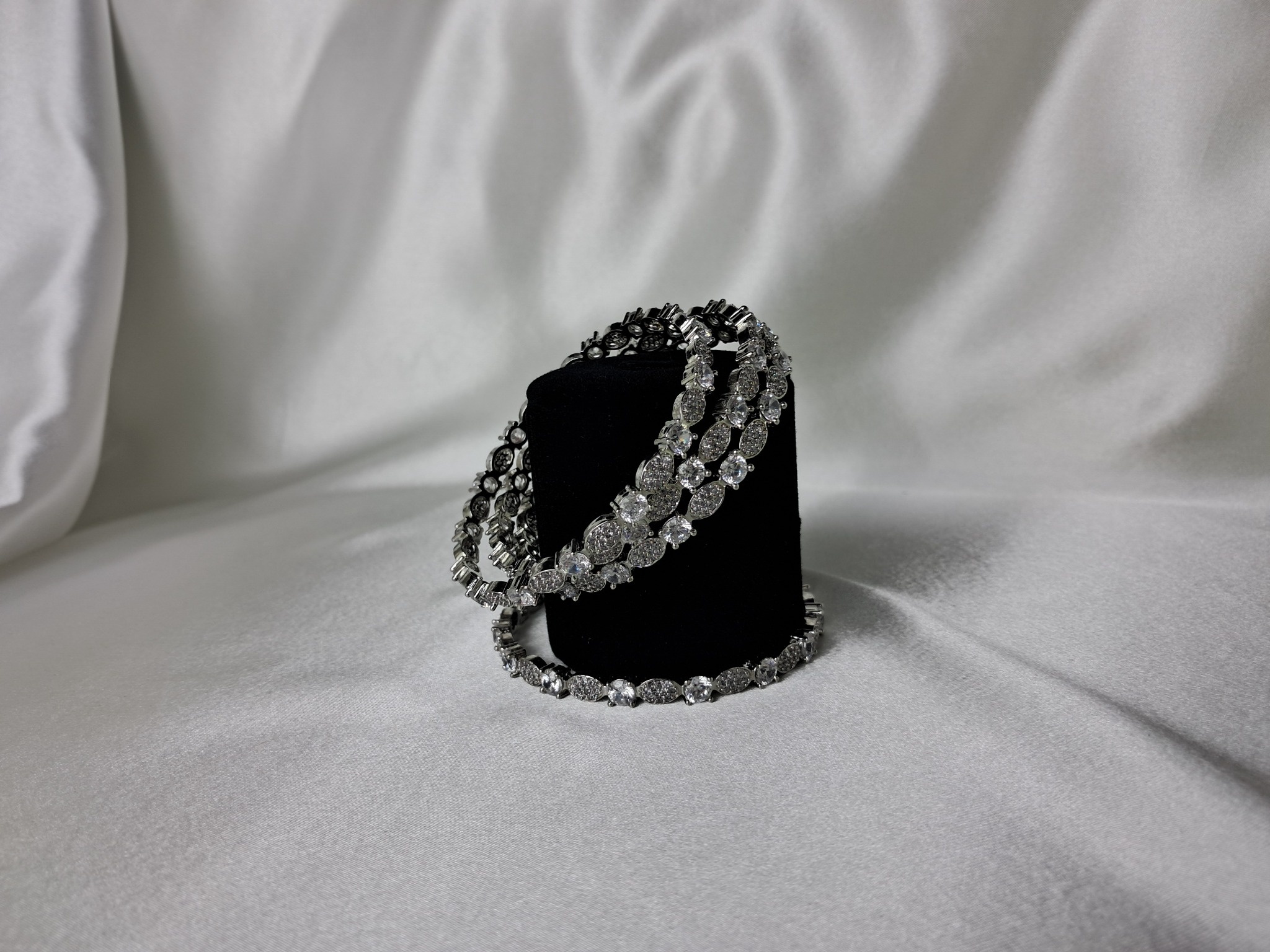 American Diamond Classic Bangles with Rhodium Plating view 2
